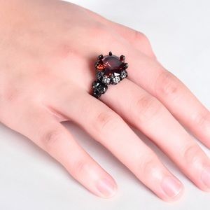 Red Stone Skull Trendy Ring